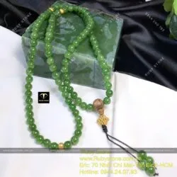 Chuỗi 108 hạt Ngọc bích Canada 8ly xanh lá, mix charm vàng đồng tâm 24k - Ảnh 4