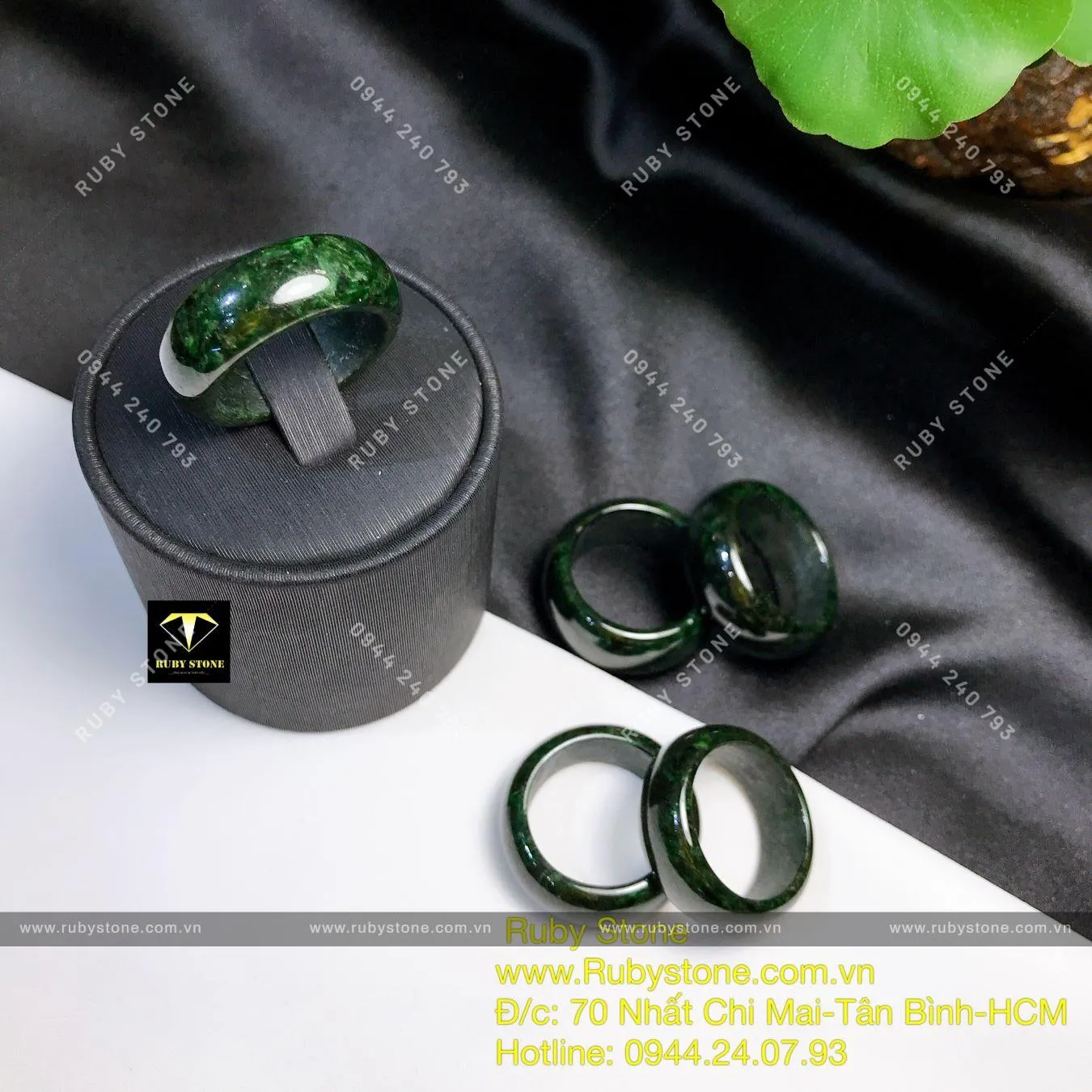 Nhẫn cẩm thạch sơn thuỷ xanh đậm, bản 10mm Nhẫn cẩm thạch sơn thuỷ xanh đậm, bản 10mm - Ảnh 7