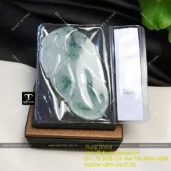 Mặt dây chuyền chiếc lá ngọc Cẩm Thạch (Jadeite A), KT 68mm - Ảnh 2