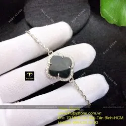 Lắc tay bạc cỏ 4 cánh Ngọc bích đen - Ảnh 6