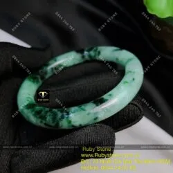 Vòng bản tròn ngọc Cẩm thạch sơn thuỷ xanh lý đen, ni tay 52mm Vòng bản tròn ngọc Cẩm thạch sơn thuỷ xanh lý đen, ni tay 52mm