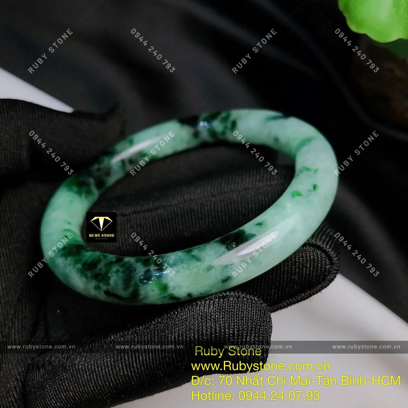 Vòng bản tròn ngọc Cẩm thạch sơn thuỷ xanh lý đen, ni tay 52mm Vòng bản tròn ngọc Cẩm thạch sơn thuỷ xanh lý đen, ni tay 52mm - Ảnh 3