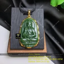 Phật bản mệnh A Di Đà ngọc bích Canada, vàng 18k, KT 42mm