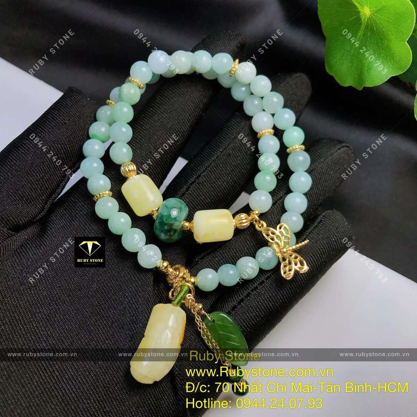 Vòng chuỗi ngọc Cẩm thạch mix Hổ phách mật lạp Vòng chuỗi ngọc Cẩm thạch mix Hổ phách mật lạp - Ảnh 3