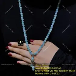 Tràng hạt phật giáo 108 hạt ngọc cẩm thạch phiêu Lam hoa (jadeite A) - Ảnh 2