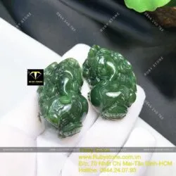 Cặp tỳ hưu ngọc bích Canada chạm trổ tinh xảo xanh đậm (Linh vật Phong thủy trưng bày) - Ảnh 7