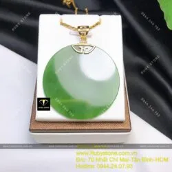 Mặt dây chuyền hình tròn Ngọc bích Canada, KT 48mm, vàng 10k - Hình ảnh 6