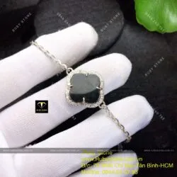 Lắc tay bạc cỏ 4 cánh Ngọc bích đen - Ảnh 8