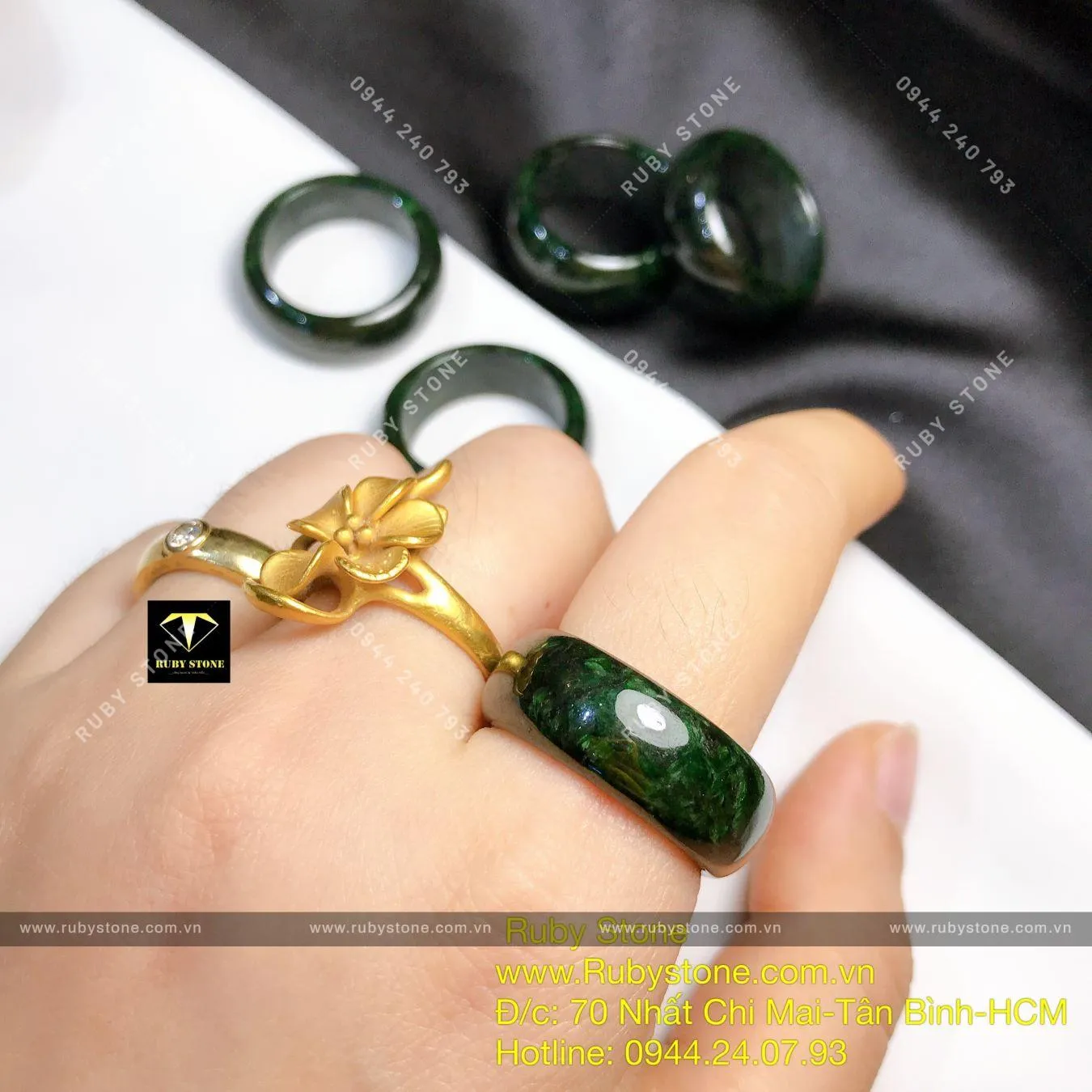 Nhẫn cẩm thạch sơn thuỷ xanh đậm, bản 10mm Nhẫn cẩm thạch sơn thuỷ xanh đậm, bản 10mm - Ảnh 4