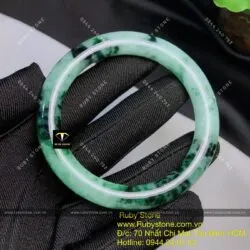 Vòng bản tròn ngọc Cẩm thạch sơn thuỷ xanh lý đen, ni tay 52mm
