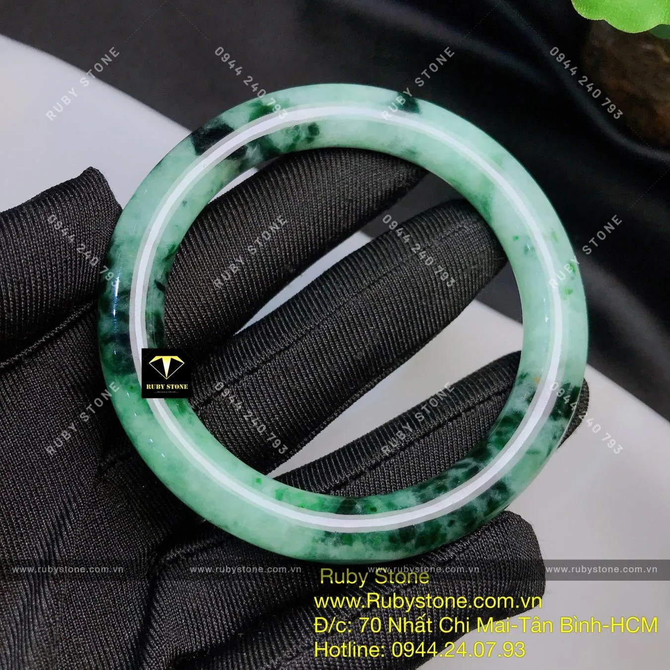 Vòng bản tròn ngọc Cẩm thạch sơn thuỷ xanh lý đen, ni tay 52mm Vòng bản tròn ngọc Cẩm thạch sơn thuỷ xanh lý đen, ni tay 52mm