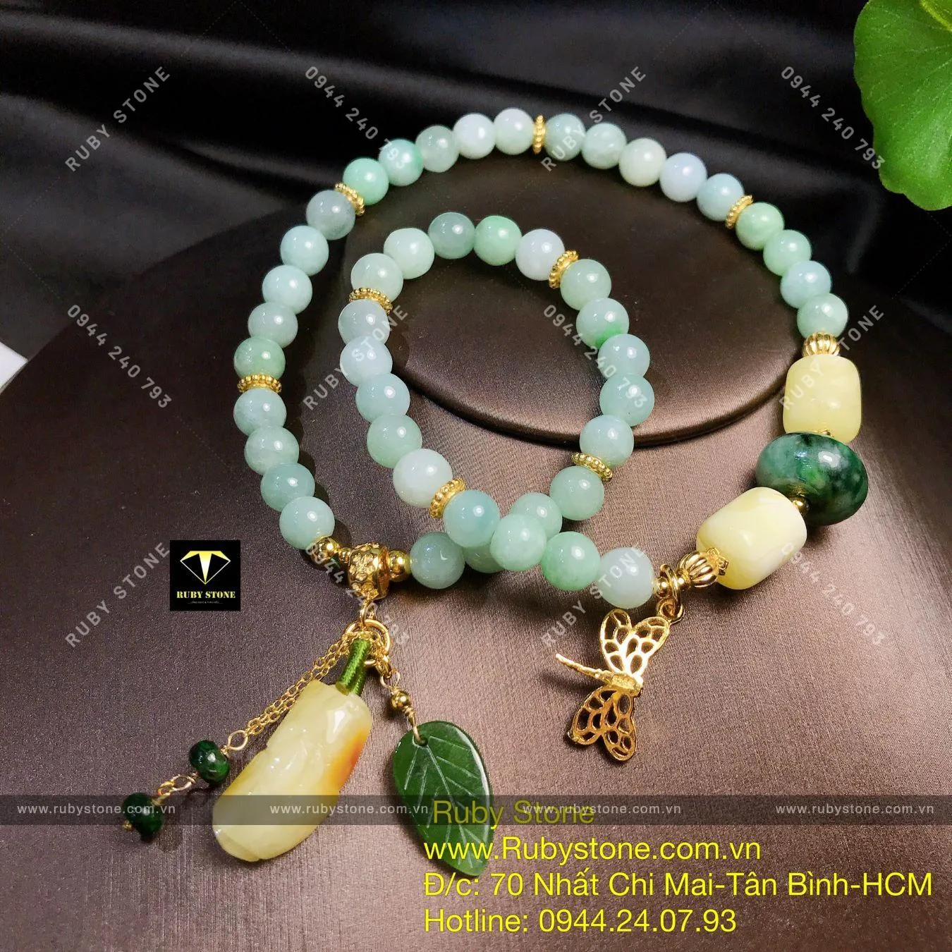 Vòng chuỗi ngọc Cẩm thạch mix Hổ phách mật lạp Vòng chuỗi ngọc Cẩm thạch mix Hổ phách mật lạp - Ảnh 2