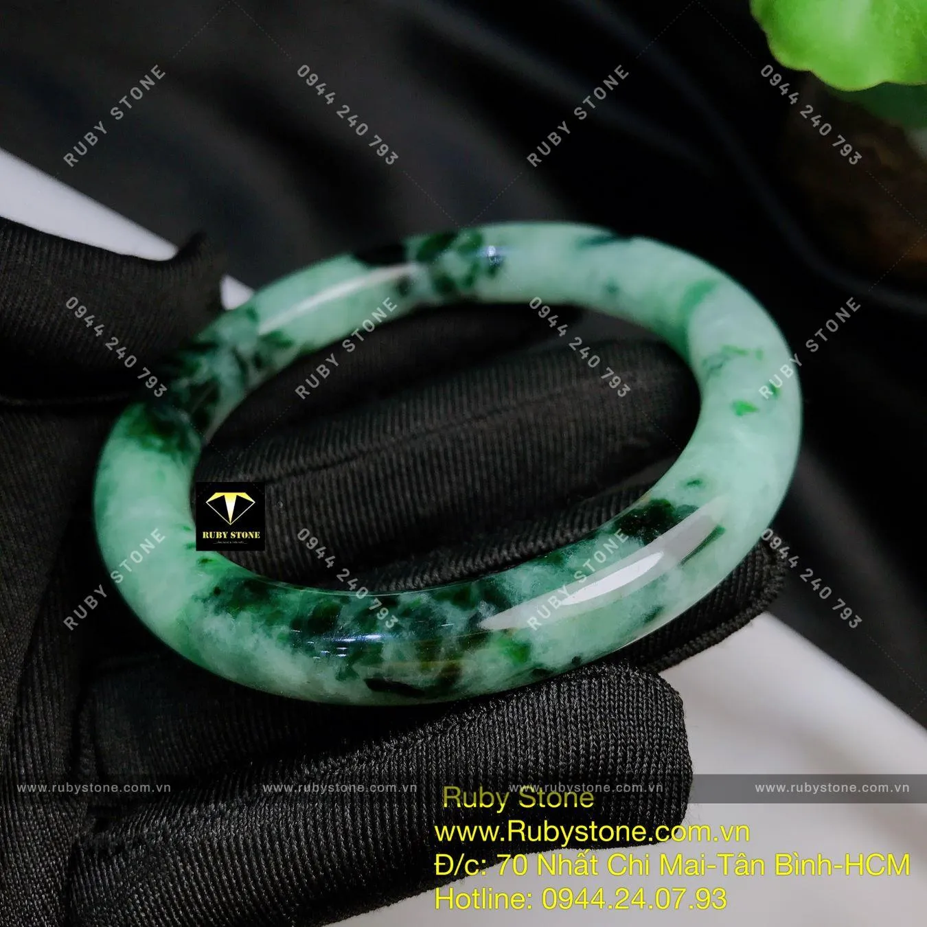 Vòng bản tròn ngọc Cẩm thạch sơn thuỷ xanh lý đen, ni tay 52mm Vòng bản tròn ngọc Cẩm thạch sơn thuỷ xanh lý đen, ni tay 52mm - Ảnh 2