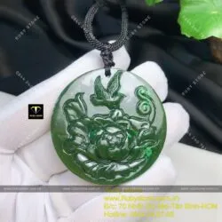 Mặt dây chuyền hoa mẫu đơn khoe sắc ngọc bích Canada, kích thước 47mm