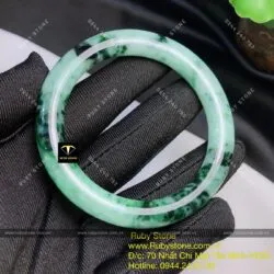 Vòng bản tròn ngọc Cẩm thạch sơn thuỷ xanh lý đen, ni tay 52mm Vòng bản tròn ngọc Cẩm thạch sơn thuỷ xanh lý đen, ni tay 52mm