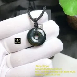 Đồng điếu ngọc Cẩm thạch đen huyền, KT 22mm - Ảnh 4