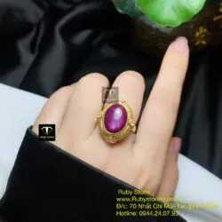 Nhẫn oval Ruby Nam Phi, vàng 18k - Hình ảnh 2