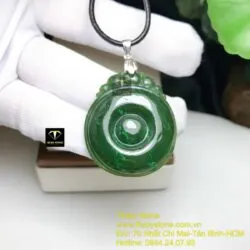 Mặt dây chuyền như ý Ngọc bích Canada xanh đậm, KT 36mm