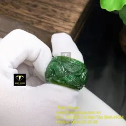 Nhẫn song Long chầu nguyệt ngọc bích Canada, bản 18mm - Ảnh 3