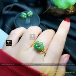 Nhẫn hoa mai Ngọc bích thiết kế, vàng 10k - Ảnh 9