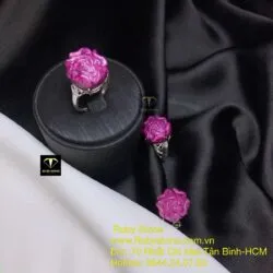Nhẫn bạc hoa mẫu đơn Ruby Nam Phi