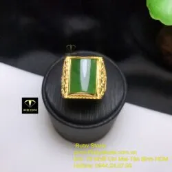 Nhẫn nam Ngọc bích Canada ổ hạt chữ nhật, vàng 18k - Hình ảnh 2