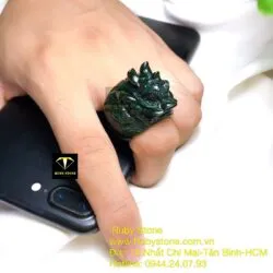 Nhẫn đầu rồng ngọc Cẩm thạch xanh đen - Hình ảnh 10