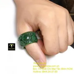 Nhẫn song Long chầu nguyệt ngọc bích Canada, bản 18mm - Ảnh 5