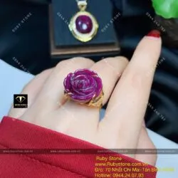 Nhẫn hoa hồng Ruby Nam Phi, vàng 18k - Hình ảnh 10