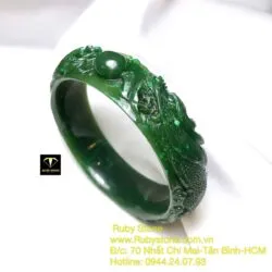 Vòng tay ngọc bích Canada chạm Song Long chầu nguyệt - Hình ảnh 7