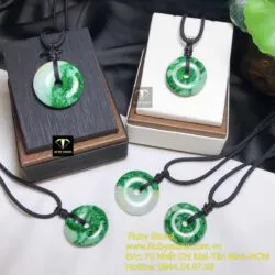 Đồng điếu ngọc Cẩm thạch sơn thuỷ xanh lý, KT 26-28mm