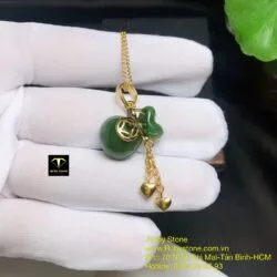 Mặt dây chuyền túi tiền Ngọc bích, vàng 10k - Hình ảnh 3