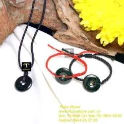 Đồng điếu ngọc Cẩm thạch sơn thuỷ xanh đen, KT 22mm - Ảnh 3