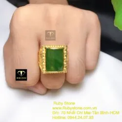 Nhẫn nam Ngọc bích Canada ổ hạt chữ nhật, vàng 18k - Hình ảnh 7