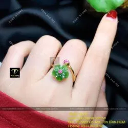 Nhẫn hoa mai Ngọc bích thiết kế, vàng 10k