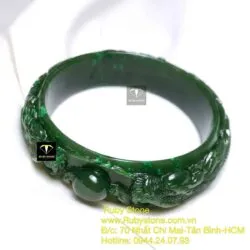 Vòng tay ngọc bích Canada chạm Song Long chầu nguyệt - Hình ảnh 2