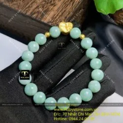 Vòng tay ngọc Cẩm thạch đậu lý, mix charm vàng 24k - Ảnh 4