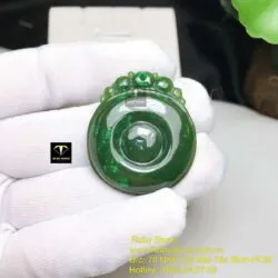Mặt dây chuyền như ý Ngọc bích Canada xanh đậm, KT 36mm - Ảnh 2