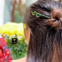 Trâm cài tóc hoa mai Ngọc bích chạm trổ tinh xảo