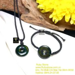 Đồng điếu ngọc Cẩm thạch sơn thuỷ xanh đen, KT 22mm - Ảnh 7