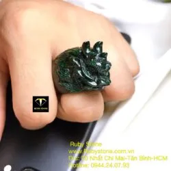 Nhẫn đầu rồng ngọc Cẩm thạch xanh đen - Hình ảnh 11