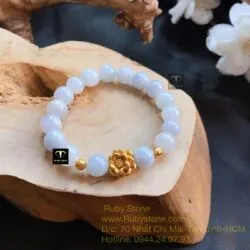 Vòng chuỗi Cẩm thạch tử la lan, mix charm vàng liên hoa 24k