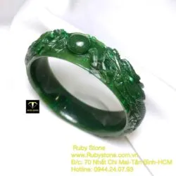 Vòng tay ngọc bích Canada chạm Song Long chầu nguyệt - Hình ảnh 8