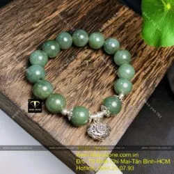 Vòng tay ngọc Cẩm thạch dầu mix charm bạc - Ảnh 5