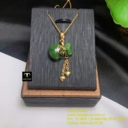 Mặt dây chuyền túi tiền Ngọc bích, vàng 10k - Hình ảnh 6