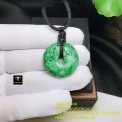 Đồng điếu ngọc Cẩm thạch xanh lý chạm hoa, ĐK 27mm Đồng điếu ngọc Cẩm thạch xanh lý chạm hoa, ĐK 27mm