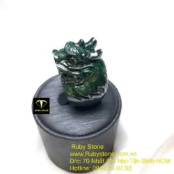 Nhẫn đầu rồng ngọc Cẩm thạch sơn thuỷ xanh đen - Hình ảnh 10