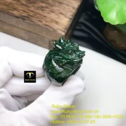 Nhẫn đầu rồng ngọc Cẩm thạch sơn thuỷ xanh đen - Hình ảnh 6