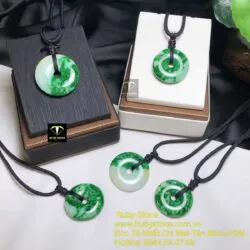 Đồng điếu ngọc Cẩm thạch sơn thuỷ xanh lý, KT 26-28mm - Ảnh 2