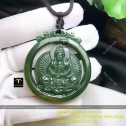Phật Quan Âm ngọc bích Canada tạc tay tinh xảo, KT 51mm